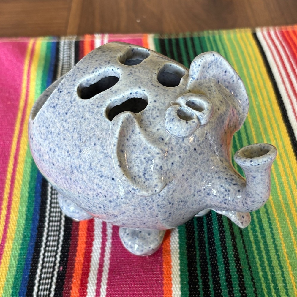Vintage Studio Pottery Elephant Sponge Holder Speckled Blue Ceramic‎ Figurine